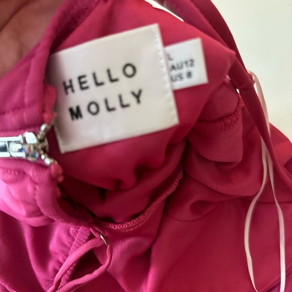 Hello Molly Hot Pink Adjustable Spaghetti Strap Mesh Overlay Ruched Mini Dress 8 - Picture 10 of 15